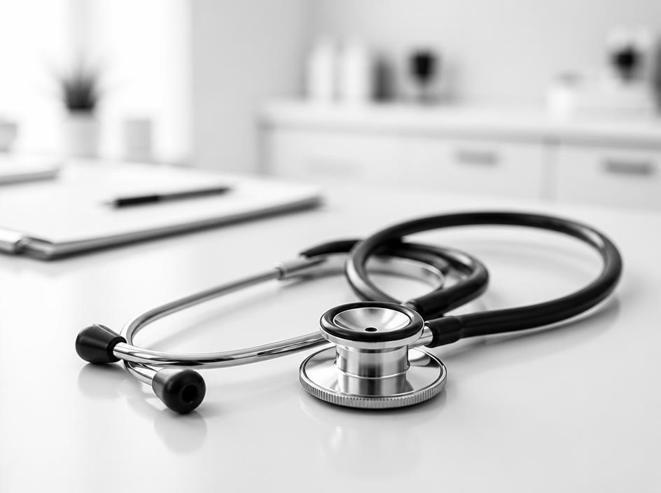 Medical stethoscope on a clinical table